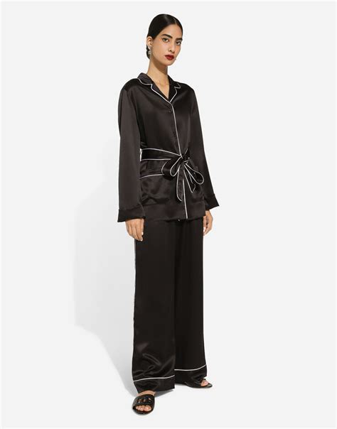 dolce gabbana pajamas womens|Silk pajama pants with contrasting piping in Black for Women.